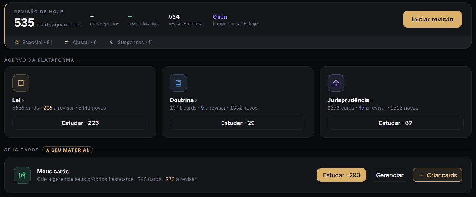 Área de revisão da JusVirtus: flashcards por lei, doutrina e jurisprudência